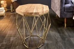 Abstrakter Beistelltisch DIAMOND 50cm natur Akazie Massivholz messing Metallgestell