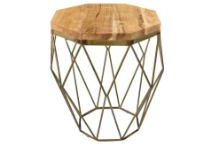 Abstrakter Beistelltisch DIAMOND 50cm natur Akazie Massivholz messing Metallgestell