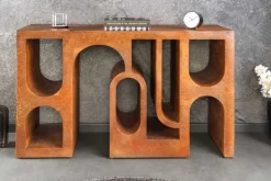 Abstrakter Konsolentisch ART AMBIENTE 120cm kupfer Edelrost-Look Beton Rundbogen-Design