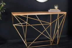 Abstrakter Konsolentisch DIAMOND 120cm natur messing Mangoholz Metallgestell