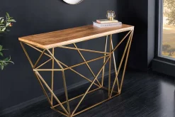 Abstrakter Konsolentisch DIAMOND 120cm natur messing Mangoholz Metallgestell