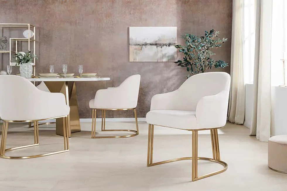 Armlehnen Stuhl EXTRAVAGANCIA beige Cord Metall brushed champagner gold