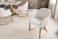 Armlehnen Stuhl EXTRAVAGANCIA beige Cord Metall brushed champagner gold
