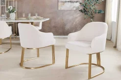 Armlehnen Stuhl EXTRAVAGANCIA beige Cord Metall brushed champagner gold