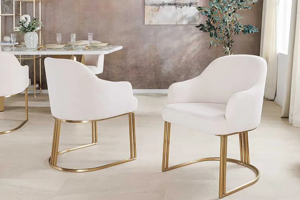 Armlehnen Stuhl EXTRAVAGANCIA beige Cord Metall brushed champagner gold