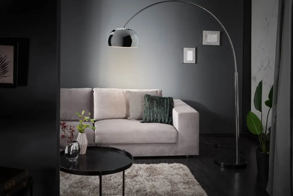Ausziehbare Bogenlampe LOUNGE DEAL 170-210cm chrom Marmorfuß Stehlampe