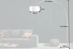 Ausziehbare Bogenlampe LOUNGE DEAL 170-200cm weiß Leinenschirm Stehlampe