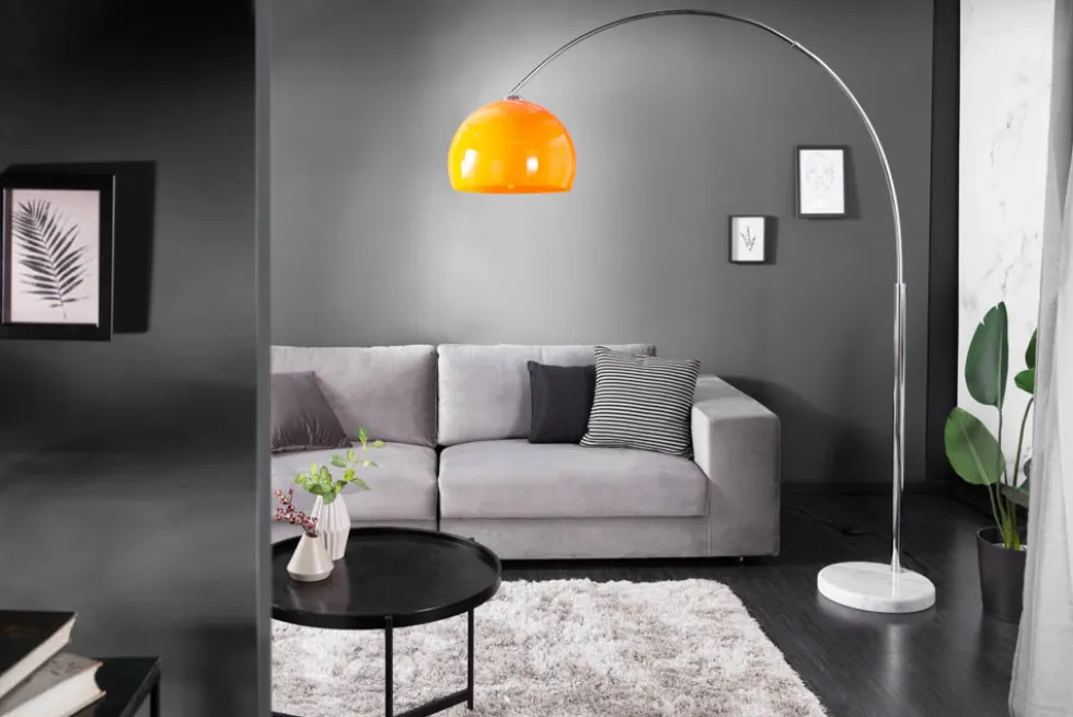 Ausziehbare Bogenlampe LOUNGE DEAL 175-205cm orange Marmorfuß Stehlampe