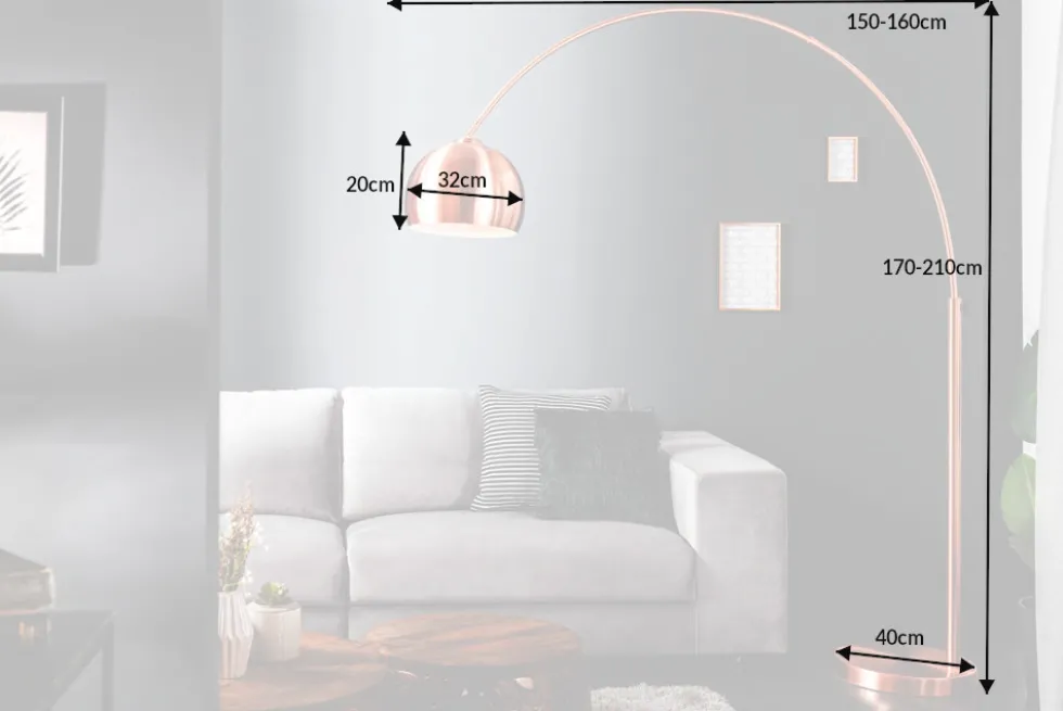 Ausziehbare Bogenlampe LOUNGE DEAL 170-210cm kupfer Stehlampe