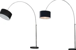 Ausziehbare Bogenlampe LOUNGE DEAL 170-200cm schwarz Leinenschirm Stehlampe