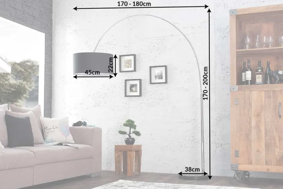 Ausziehbare Bogenlampe LOUNGE DEAL 170-200cm schwarz Leinenschirm Stehlampe