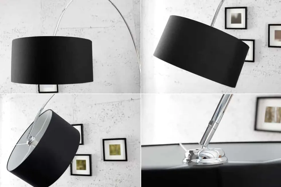 Ausziehbare Bogenlampe LOUNGE DEAL 170-200cm schwarz Leinenschirm Stehlampe