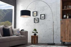 Ausziehbare Bogenlampe LOUNGE DEAL 170-200cm schwarz Leinenschirm Stehlampe