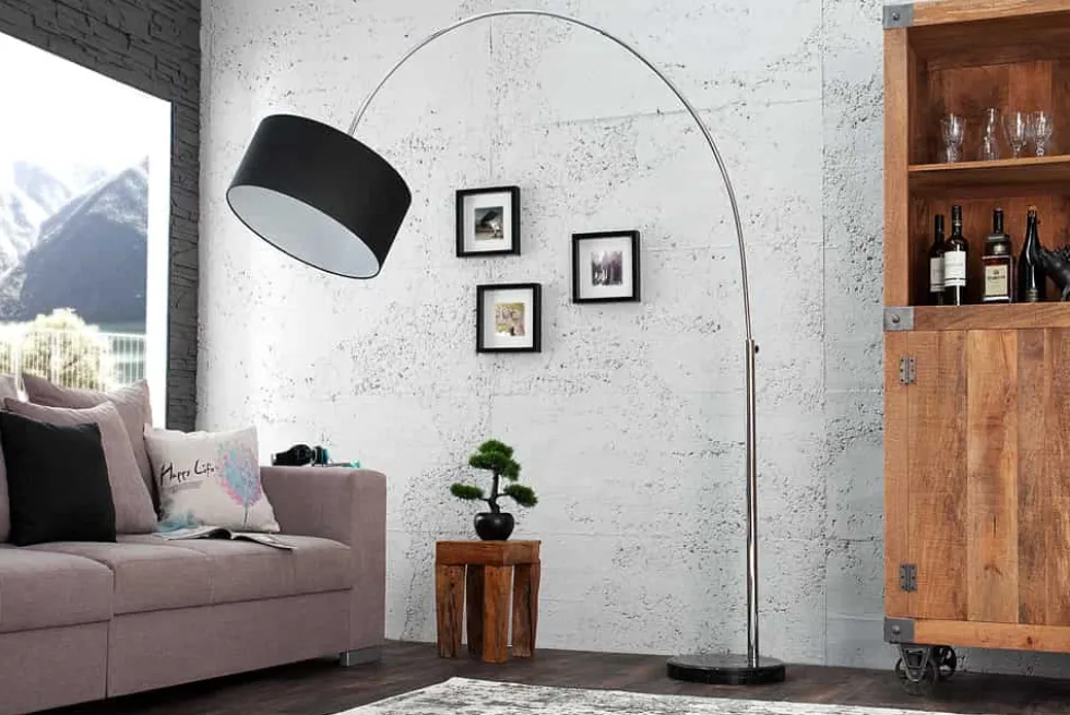 Ausziehbare Bogenlampe LOUNGE DEAL 170-200cm schwarz Leinenschirm Stehlampe