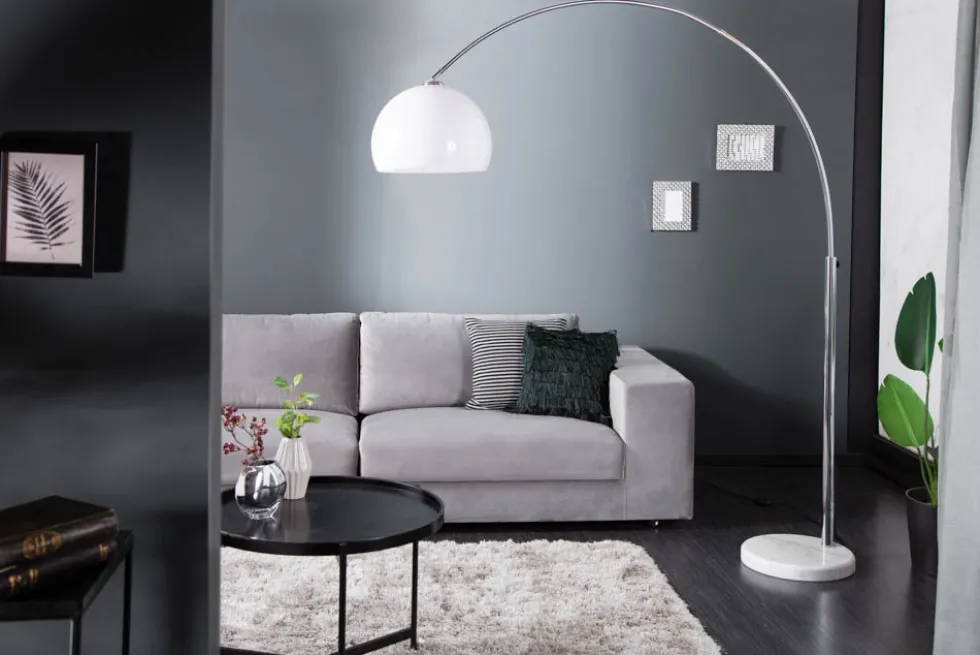 Ausziehbare Bogenlampe LOUNGE DEAL 175-205cm weiß Marmorfuß Stehlampe