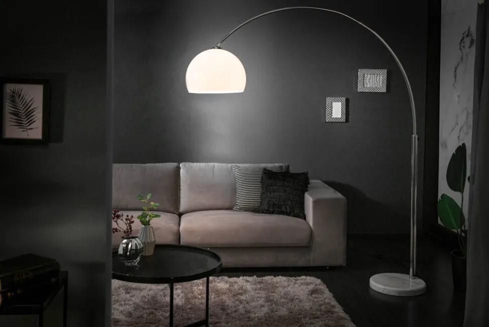 Ausziehbare Bogenlampe LOUNGE DEAL 175-205cm weiß Marmorfuß Stehlampe