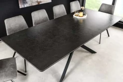 Ausziehbarer Esstisch ALPINE 160-200cm anthrazit Keramik schwarzes Metallgestell