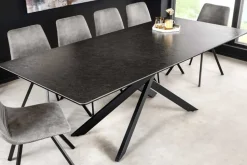 Ausziehbarer Esstisch ALPINE 160-200cm anthrazit Keramik schwarzes Metallgestell
