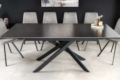 Ausziehbarer Esstisch ALPINE 160-200cm anthrazit Keramik schwarzes Metallgestell