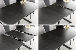 Ausziehbarer Esstisch ALPINE 160-200cm anthrazit Keramik schwarzes Metallgestell