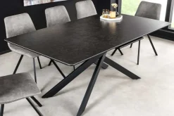 Ausziehbarer Esstisch ALPINE 160-200cm anthrazit Keramik schwarzes Metallgestell
