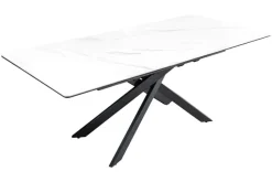 Ausziehbarer Esstisch ALPINE 160-200cm weiß Keramik Marmor schwarzes Metallgestell