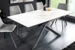 Ausziehbarer Esstisch ALPINE 160-200cm weiß Keramik Marmor schwarzes Metallgestell