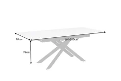 Ausziehbarer Esstisch ALPINE 160-200cm weiß Keramik Marmor schwarzes Metallgestell