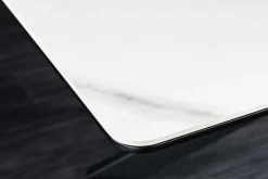 Ausziehbarer Esstisch ALPINE 160-200cm weiß Keramik Marmor schwarzes Metallgestell
