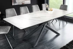 Ausziehbarer Esstisch ALPINE 160-200cm weiß Keramik Marmor schwarzes Metallgestell