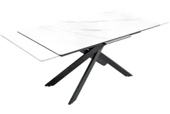 Ausziehbarer Esstisch ALPINE 160-200cm weiß Keramik Marmor schwarzes Metallgestell