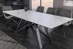 Ausziehbarer Esstisch ATLAS 160-200cm weiß Keramik schwarz Metall