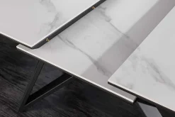 Ausziehbarer Esstisch ATLAS 160-200cm weiß Keramik schwarz Metall