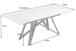 Ausziehbarer Esstisch ATLAS 160-200cm weiß Keramik schwarz Metall