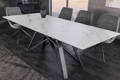 Ausziehbarer Esstisch ATLAS 160-200cm weiß Keramik schwarz Metall