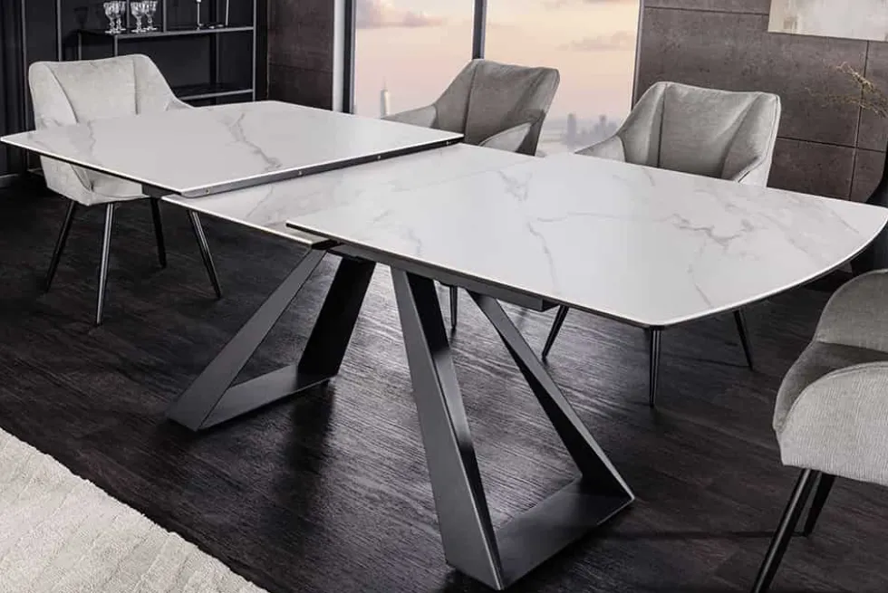 Ausziehbarer Esstisch CONCORD 180-230cm weiß Keramik schwarz Metall