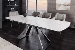 Ausziehbarer Esstisch CONCORD 180-230cm weiß Keramik schwarz Metall