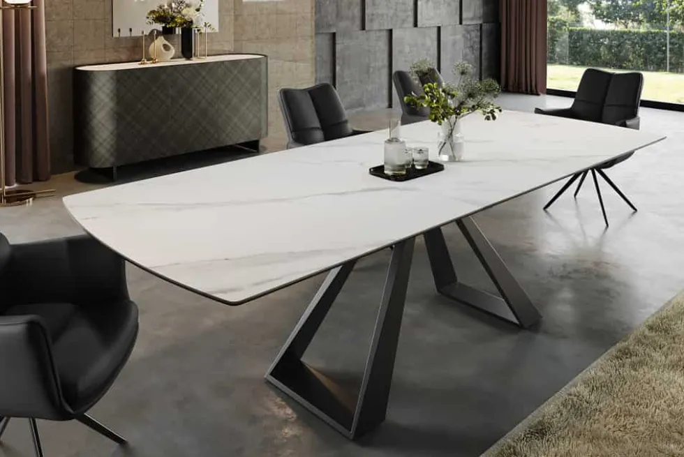 Ausziehbarer Esstisch CONCORD 180-230cm weiß Keramik schwarz Metall