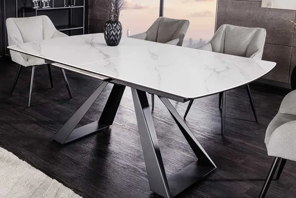 Ausziehbarer Esstisch CONCORD 180-230cm weiß Keramik schwarz Metall