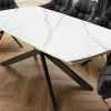 Ausziehbarer Esstisch COSMOS 160-240cm weiß Keramik schwarzes Metallgestell