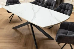 Ausziehbarer Esstisch COSMOS 160-240cm weiß Keramik schwarzes Metallgestell