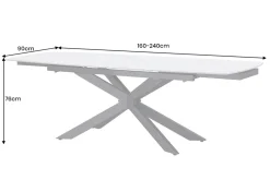 Ausziehbarer Esstisch COSMOS 160-240cm weiß Keramik schwarzes Metallgestell