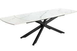 Ausziehbarer Esstisch COSMOS 160-240cm weiß Keramik schwarzes Metallgestell
