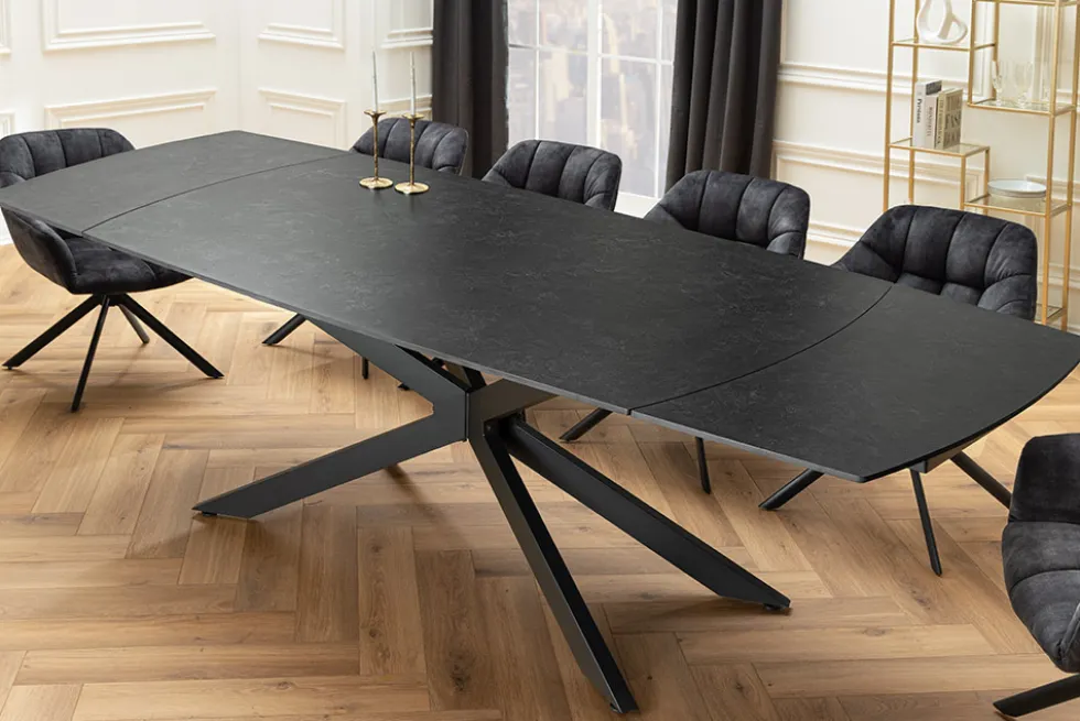 Ausziehbarer Esstisch COSMOS 160-240cm anthrazit Keramik schwarzes Metallgestell