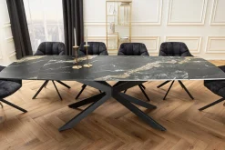Ausziehbarer Esstisch COSMOS 160-240cm Aurora Oro schwarz gold sand Keramik Metallgestell
