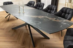 Ausziehbarer Esstisch COSMOS 160-240cm Aurora Oro schwarz gold sand Keramik Metallgestell