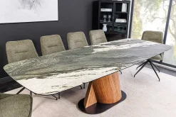 Ausziehbarer Esstisch ELEMENTS 180-260cm taupe grau spanische Keramik Walnuss Gestell