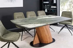 Ausziehbarer Esstisch ELEMENTS 180-260cm taupe grau spanische Keramik Walnuss Gestell