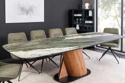 Ausziehbarer Esstisch ELEMENTS 180-260cm taupe grau spanische Keramik Walnuss Gestell