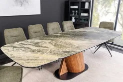Ausziehbarer Esstisch ELEMENTS 180-260cm taupe beige spanischer Keramik Walnuss Gestell
